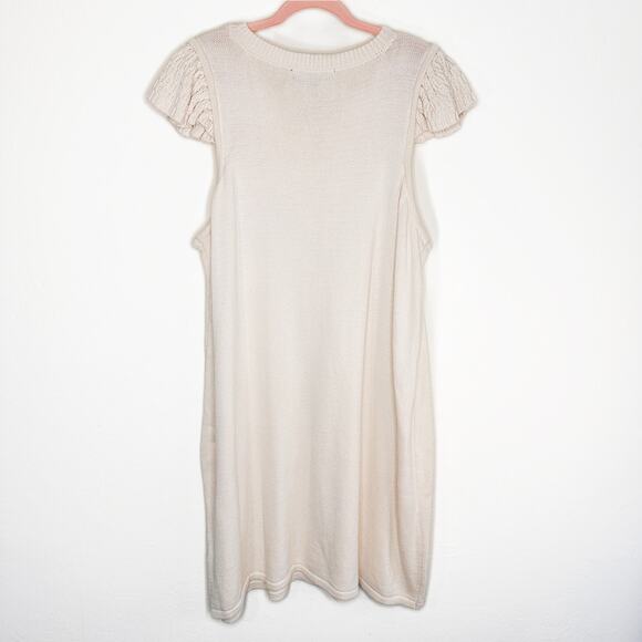 Eloquii Flutter Cap Sleeve Sheer Ivory Cream Knit Sweater Mini Dress 22 or 24 - Picture 9 of 14